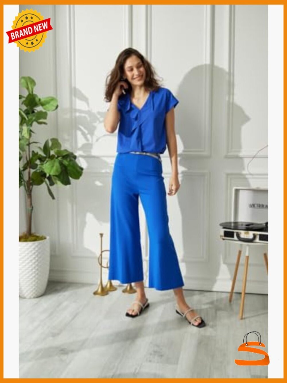 High Waisted Culotte Pants - Lightweight Ponte Knit Cropped Wide Leg Palazzo - Picture 7 of 7